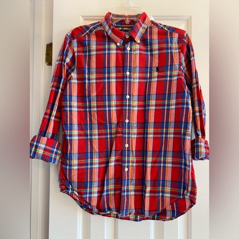 Ralph Lauren boys Sz L 14/16 long sleeve plaid button down